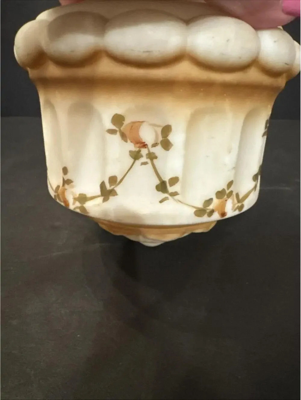Vtg Handpainted White Matte Glass Pendant Wedding Cake Ceiling Shade 3.25” Fit